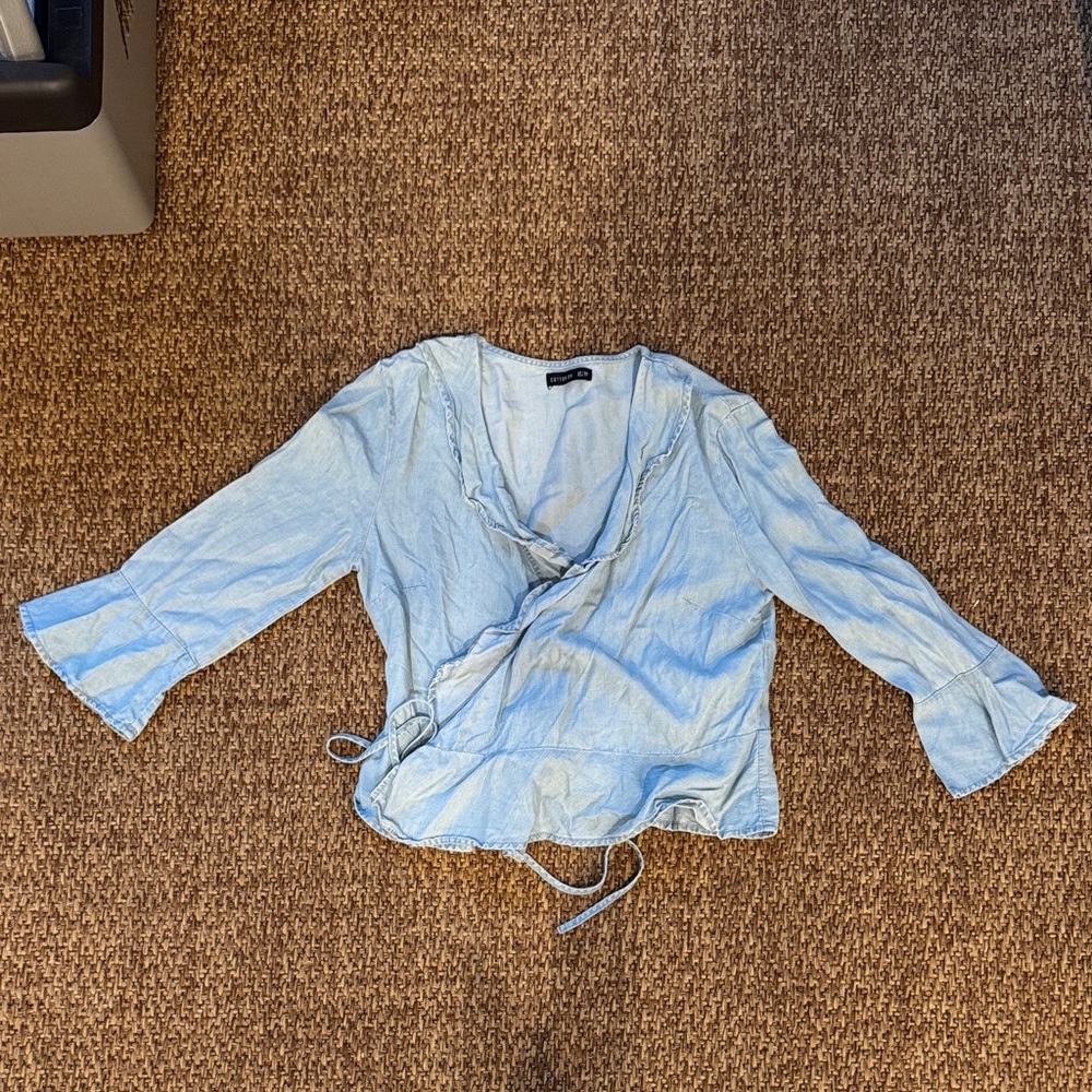 Cotton On Light Blue Wrap Blouse with Tie